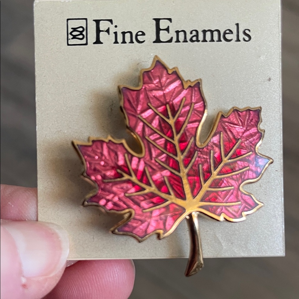 Maple Leaf Brooch in Pink with Red and Gold accents
